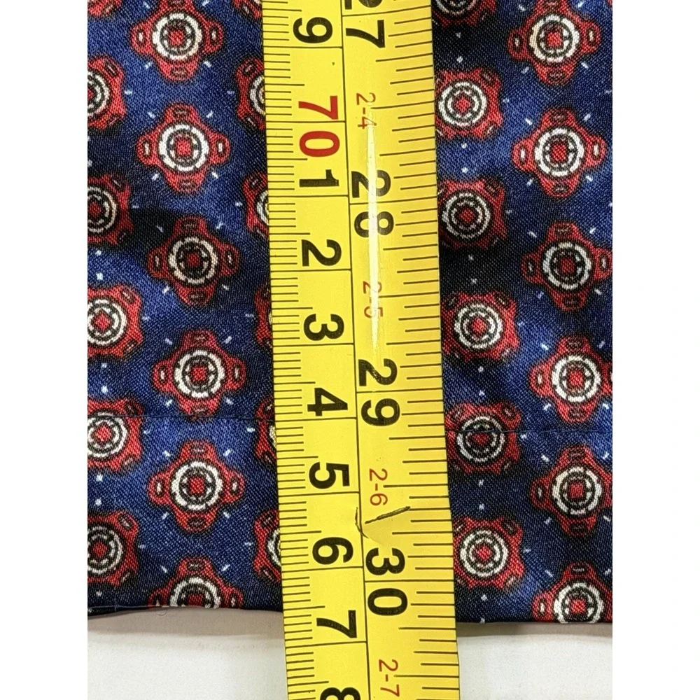 Robert Louis Men's Large Silk Blend Pajama Set Blue Red Print Button Front